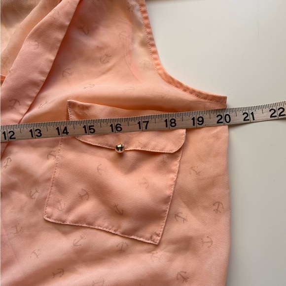 Katia Sheer Peach Faux Wrap Anchor Print Tank Top Size Small - Picture 6 of 6